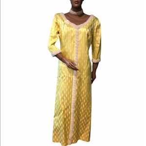 Vintage 70s Yellow Beaded Evening Dress M/L